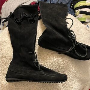 Minnetonka Black Suede Moccasin Boots